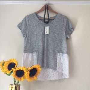 Sweet French Flair Stripey Top with Lace Detail L